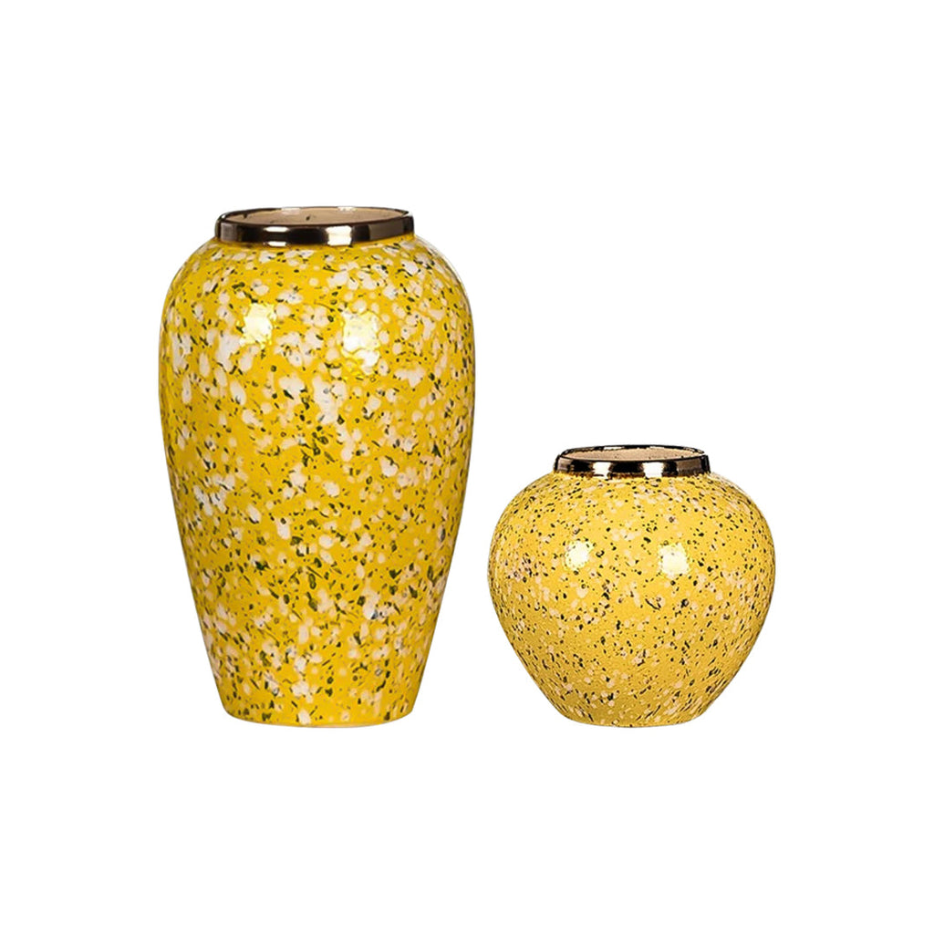 SOGA Home & Living Set – Gelbe und weiße Mini-Keramikvasen mit Blumenmotiv für elegante Wohndekoration