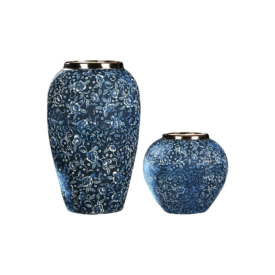 SOGA Home & Living Set – Blaue und weiße Mini-Keramikvasen mit Blumenmuster für elegante Wohndekoration