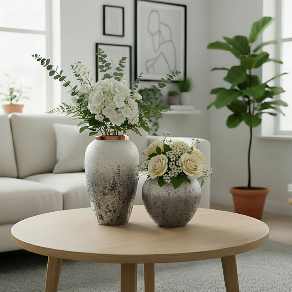 SOGA Home & Living Deko-Set – Stilvolle Keramikvasen in Weiß und Grau für moderne Wohnräume