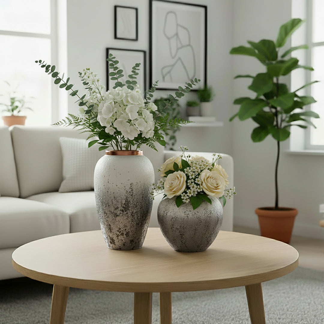SOGA Home & Living Deko-Set – Stilvolle Keramikvasen in Weiß und Grau für moderne Wohnräume