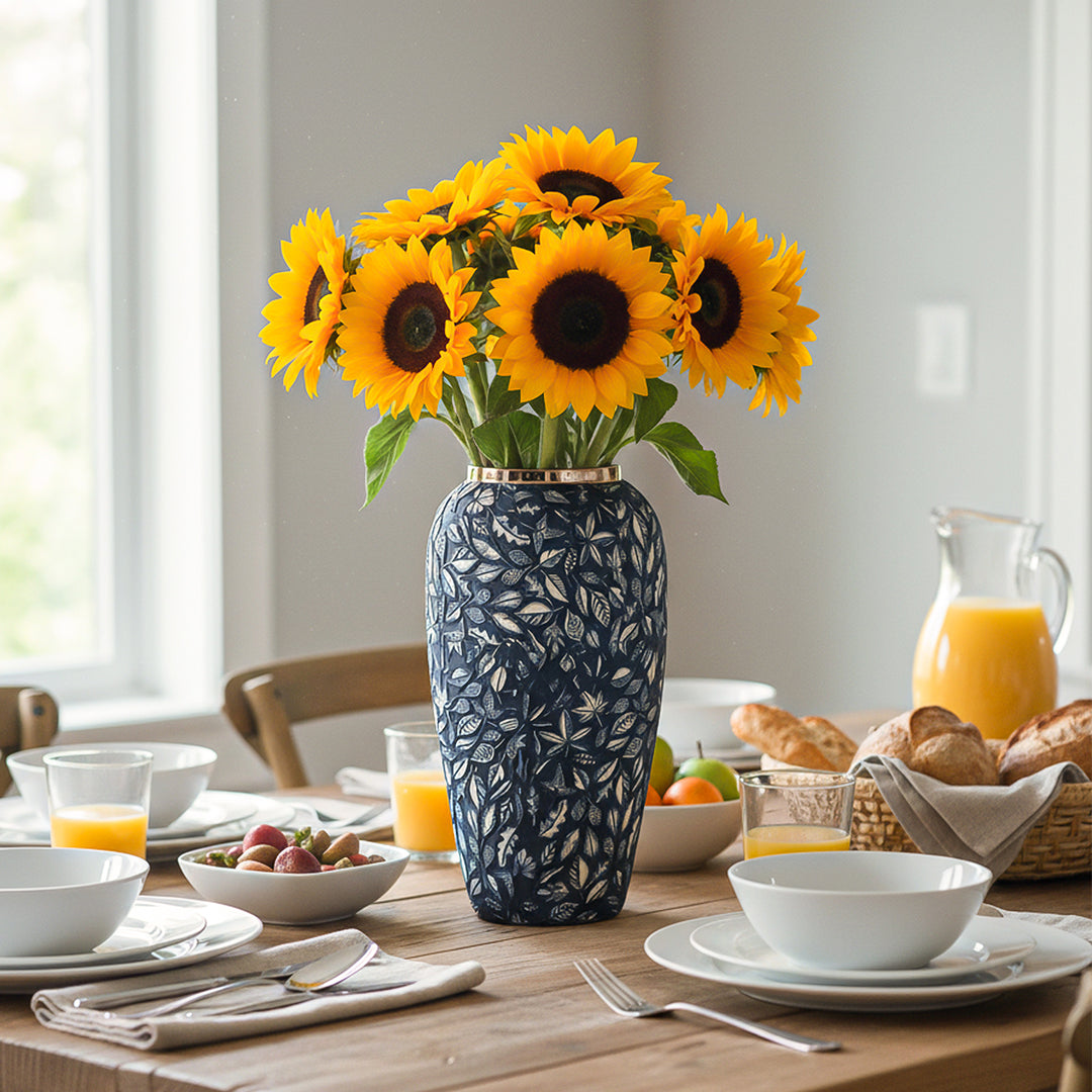 SOGA Große blaue Keramik-Blumenvase 35 × 17 cm – Elegante Wohndekoration für Wohnzimmer und Zuhause