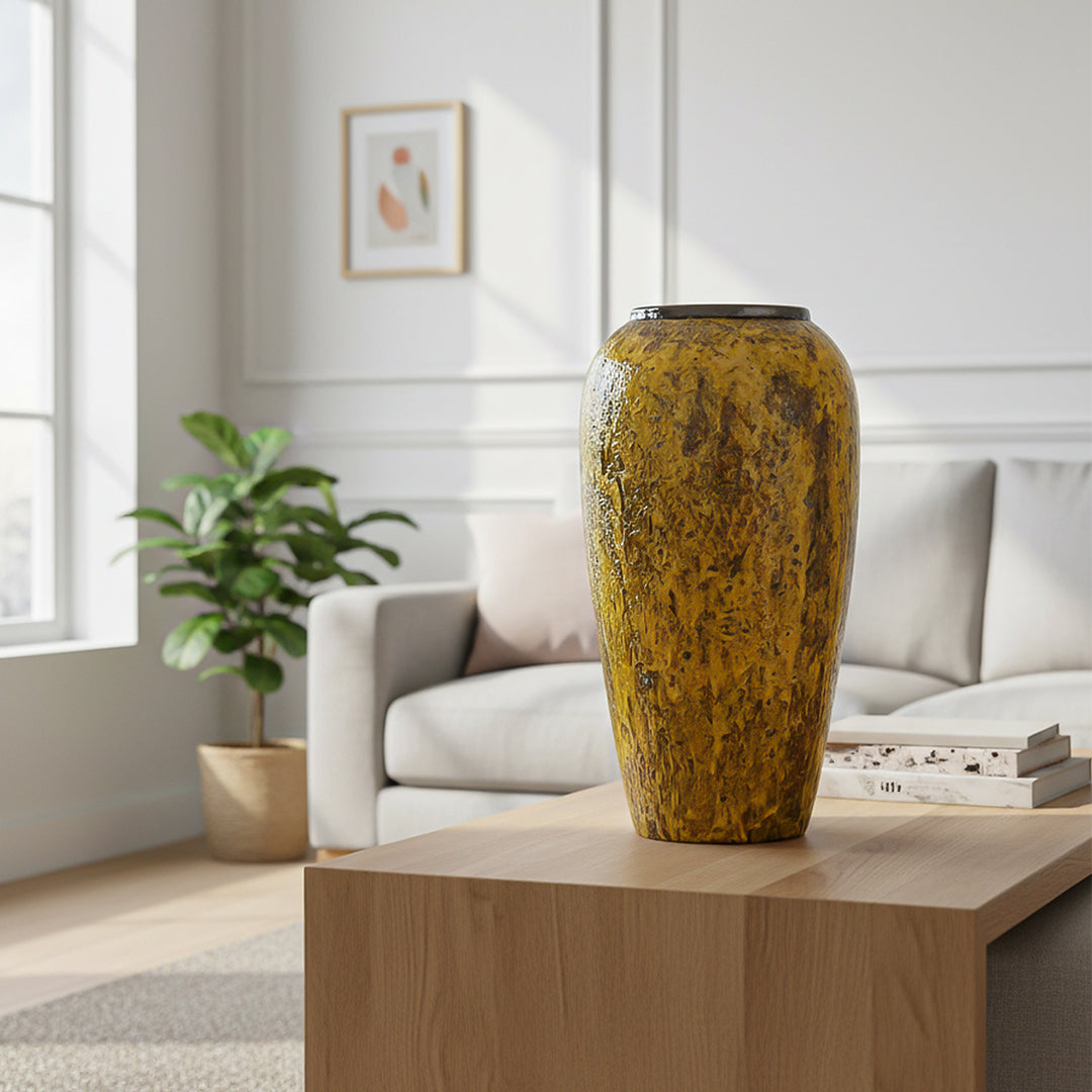 SOGA Keramik-Blumenvase Groß 35 × 17 cm Gelb – Elegante Wohndekoration für Wohnzimmer und Zuhause