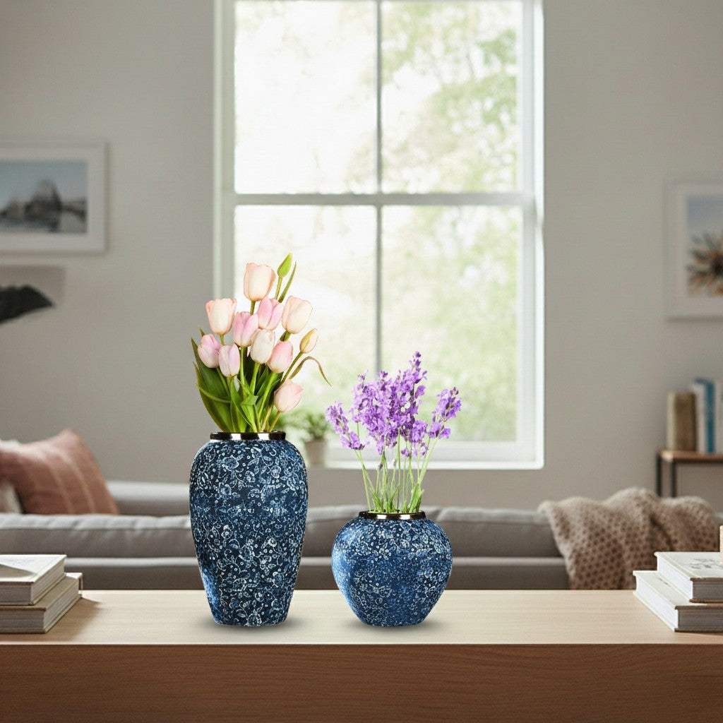 SOGA Home & Living Set – Blaue und weiße Mini-Keramikvasen mit Blumenmuster für elegante Wohndekoration