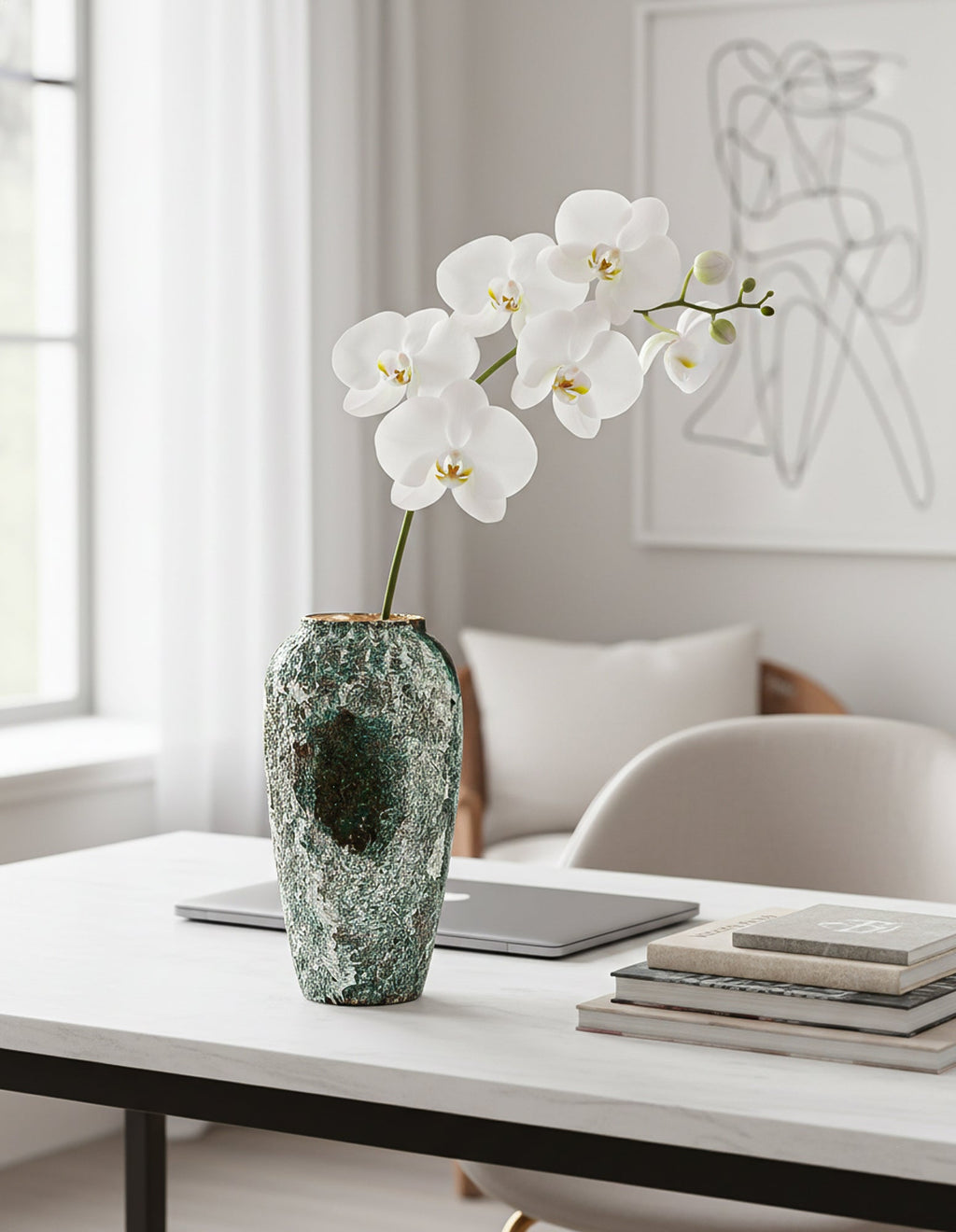 SOGA Keramik-Blumenvase Groß 35 × 17 cm in Grün – Stilvolle Dekovase für Wohnzimmer, Blumen und moderne Wohnräume.