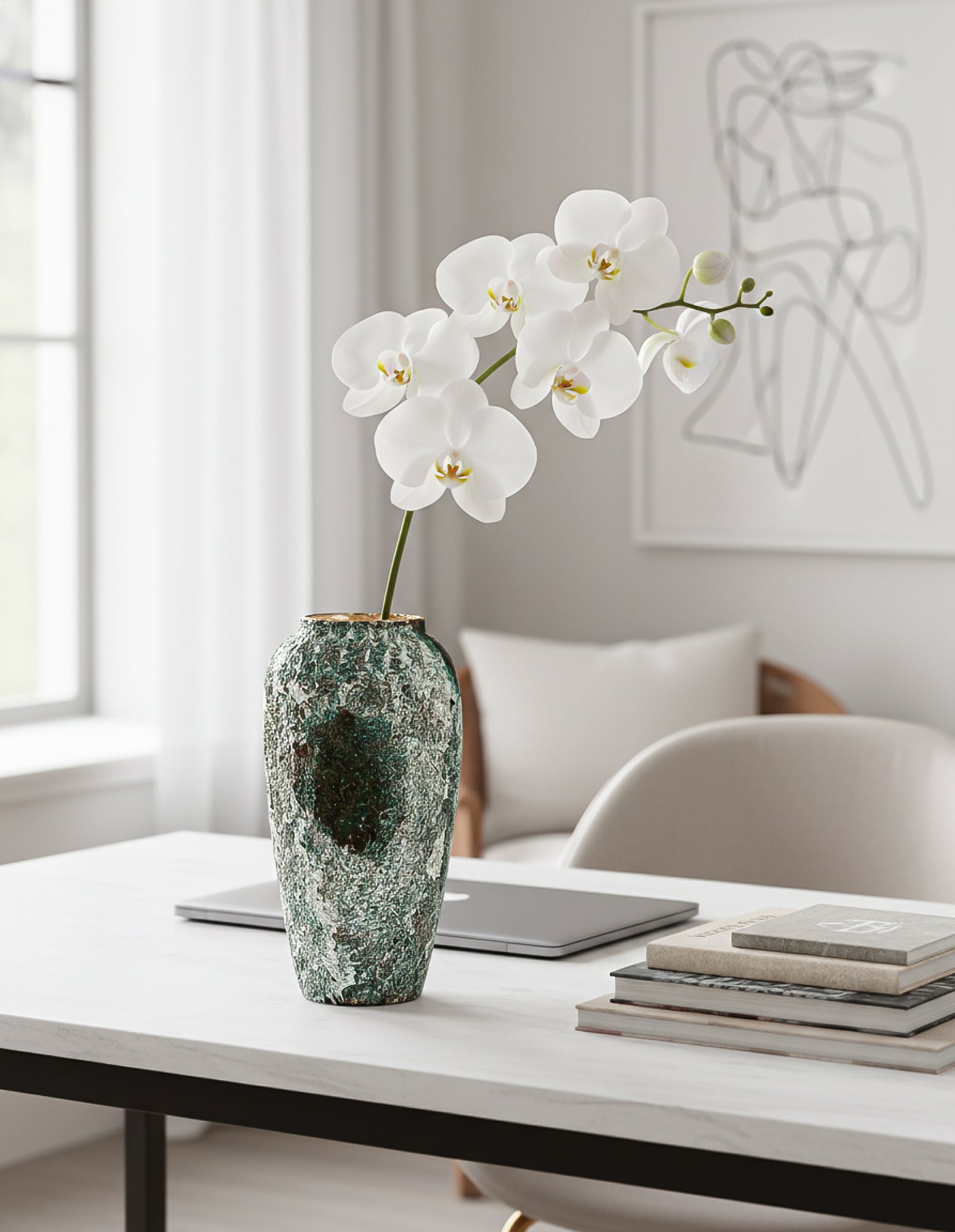 SOGA Keramik-Blumenvase Groß 35 × 17 cm in Grün – Stilvolle Dekovase für Wohnzimmer, Blumen und moderne Wohnräume.