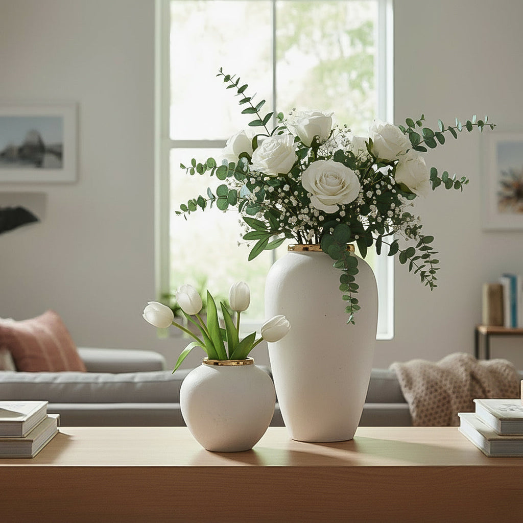 SOGA Home & Living Deko-Set – Elegante weiße Keramikvasen für stilvolle Wohnräume