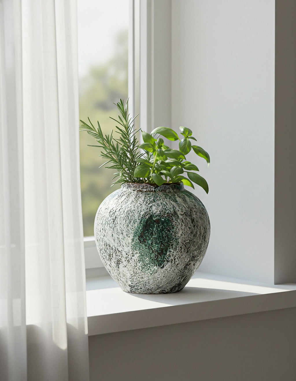 SOGA Kleine grüne Keramik-Blumenvase 21 × 22 cm – Elegante Wohndekoration für Wohnzimmer und Zuhause
