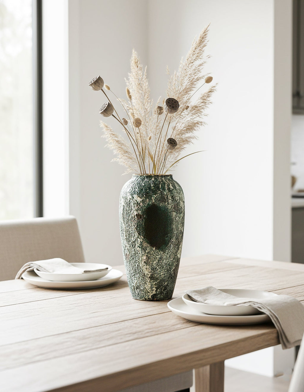 SOGA Keramik-Blumenvase Groß 35 × 17 cm in Grün – Stilvolle Dekovase für Wohnzimmer, Blumen und moderne Wohnräume.