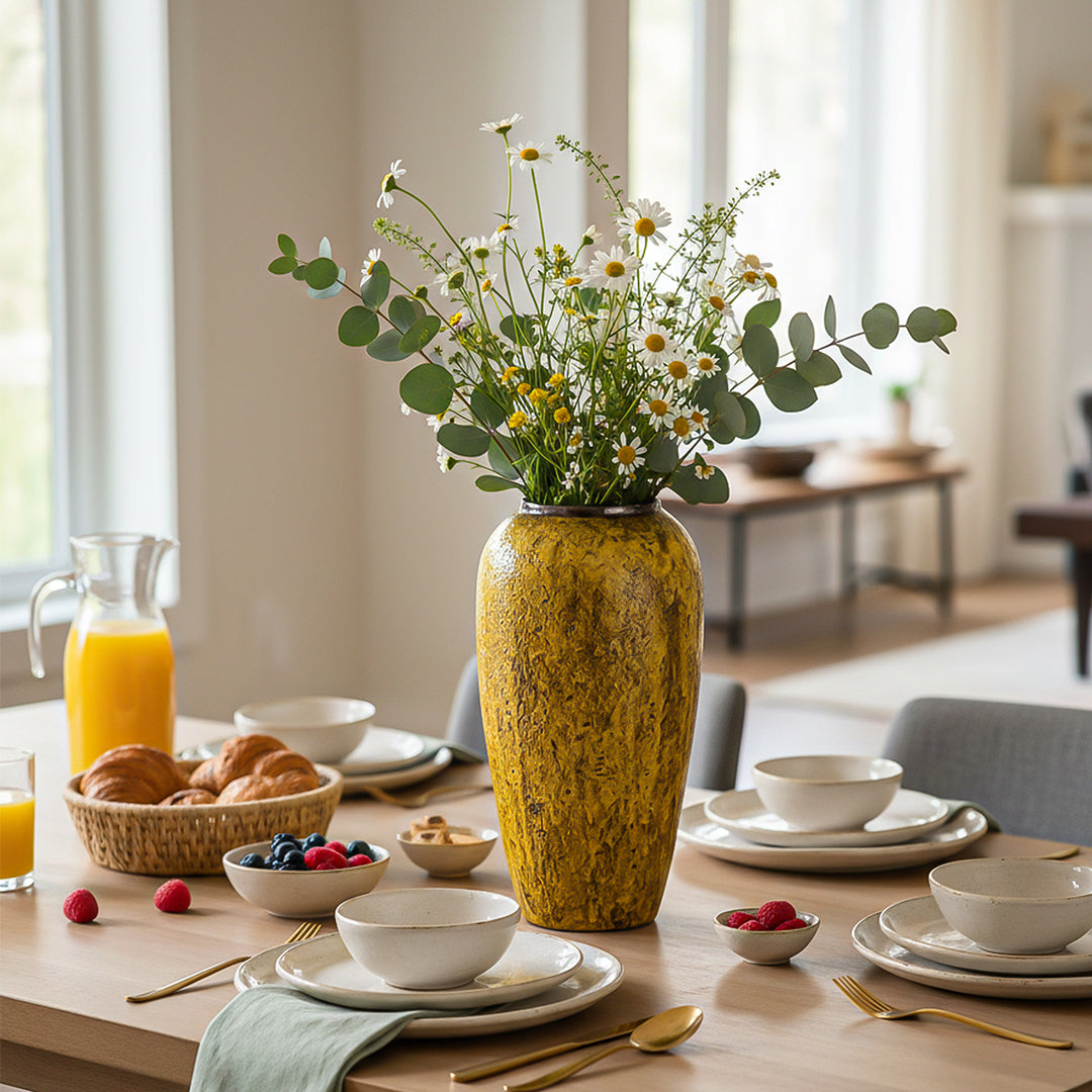SOGA Keramik-Blumenvase Groß 35 × 17 cm Gelb – Elegante Wohndekoration für Wohnzimmer und Zuhause