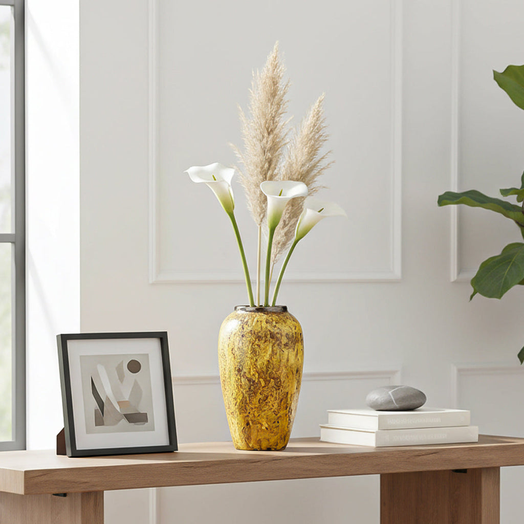 SOGA Keramik-Blumenvase Medium 30 × 19 cm Gelb – Elegante Wohndekoration für Wohnzimmer und Zuhause