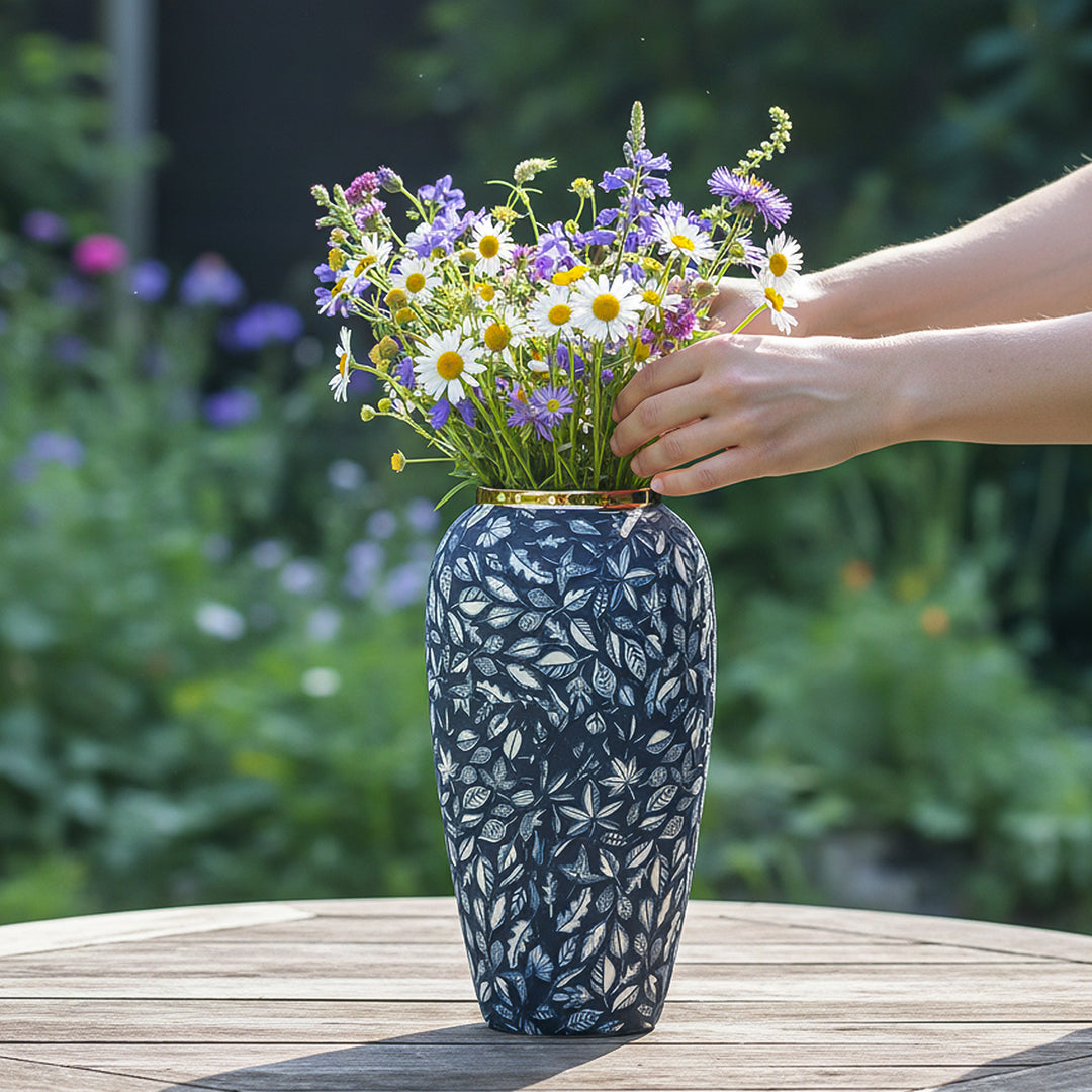SOGA Große blaue Keramik-Blumenvase 35 × 17 cm – Elegante Wohndekoration für Wohnzimmer und Zuhause