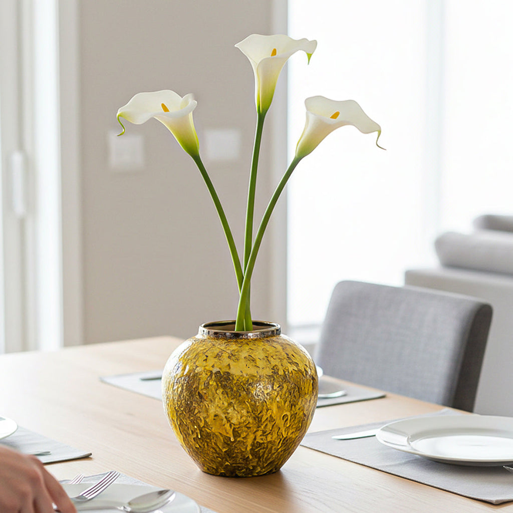 SOGA Keramik-Blumenvase Klein 21 × 22 cm Gelb – Elegante Wohndekoration für Wohnzimmer und Zuhause