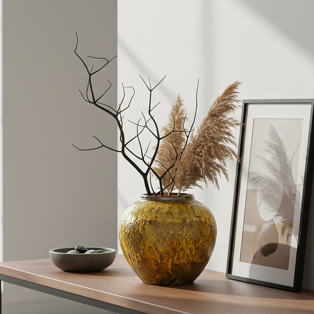 SOGA Keramik-Blumenvase Klein 21 × 22 cm Gelb – Elegante Wohndekoration für Wohnzimmer und Zuhause