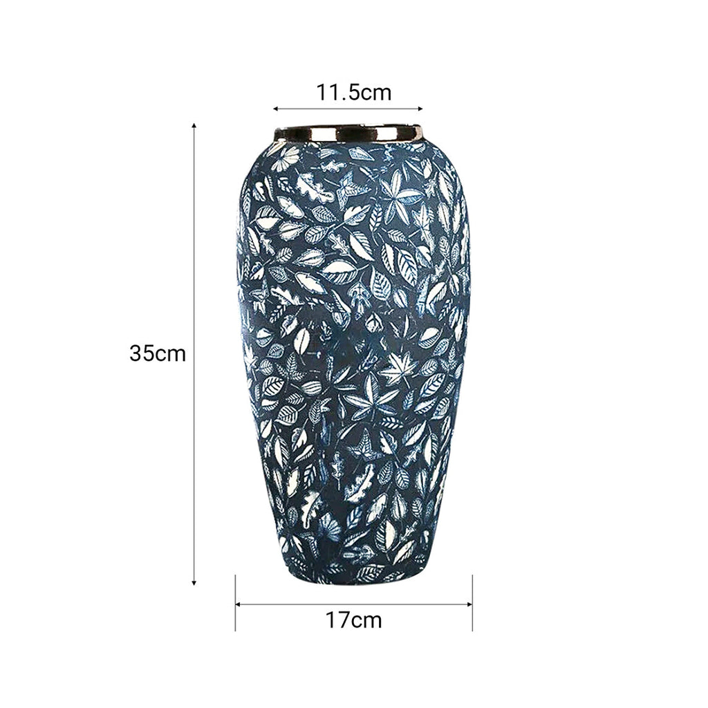 SOGA Große blaue Keramik-Blumenvase 35 × 17 cm – Elegante Wohndekoration für Wohnzimmer und Zuhause
