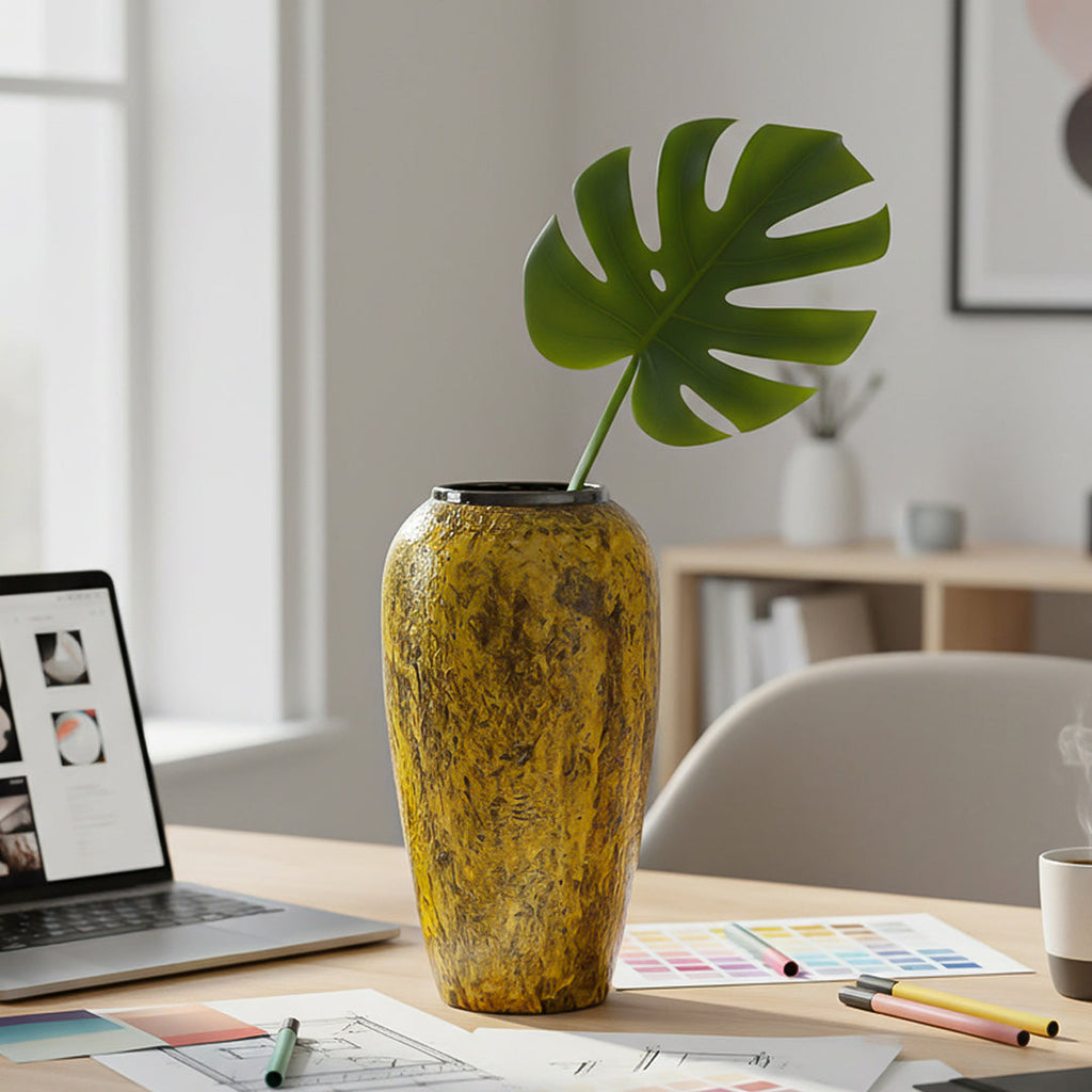 SOGA Keramik-Blumenvase Groß 35 × 17 cm Gelb – Elegante Wohndekoration für Wohnzimmer und Zuhause
