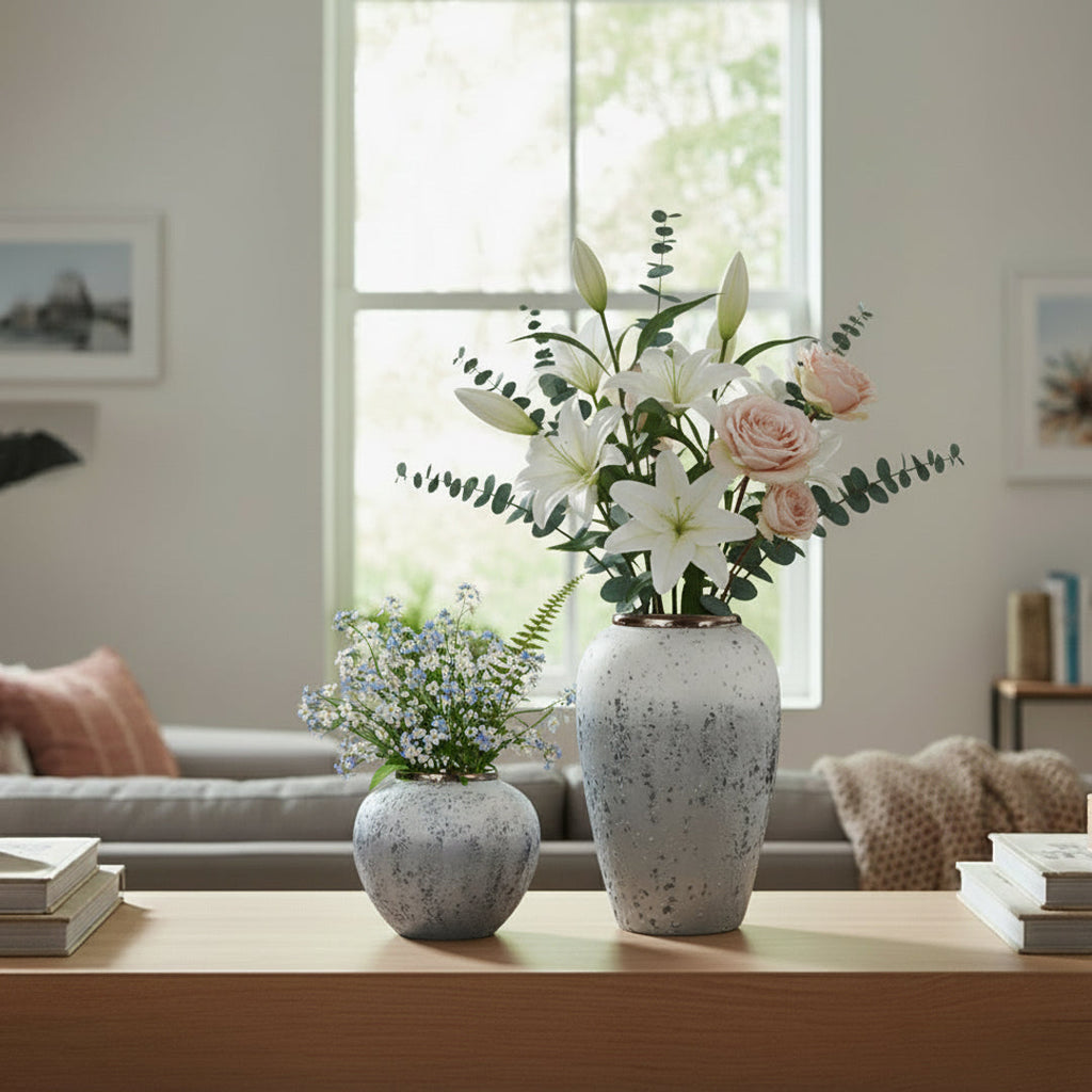 SOGA Home & Living Deko-Set – Stilvolle Keramikvasen in Weiß und Grau für moderne Wohnräume