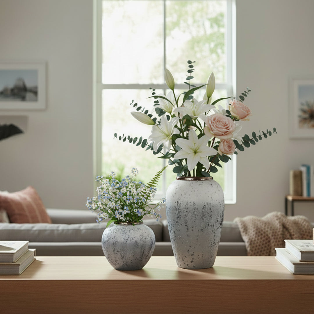 SOGA Home & Living Deko-Set – Stilvolle Keramikvasen in Weiß und Grau für moderne Wohnräume