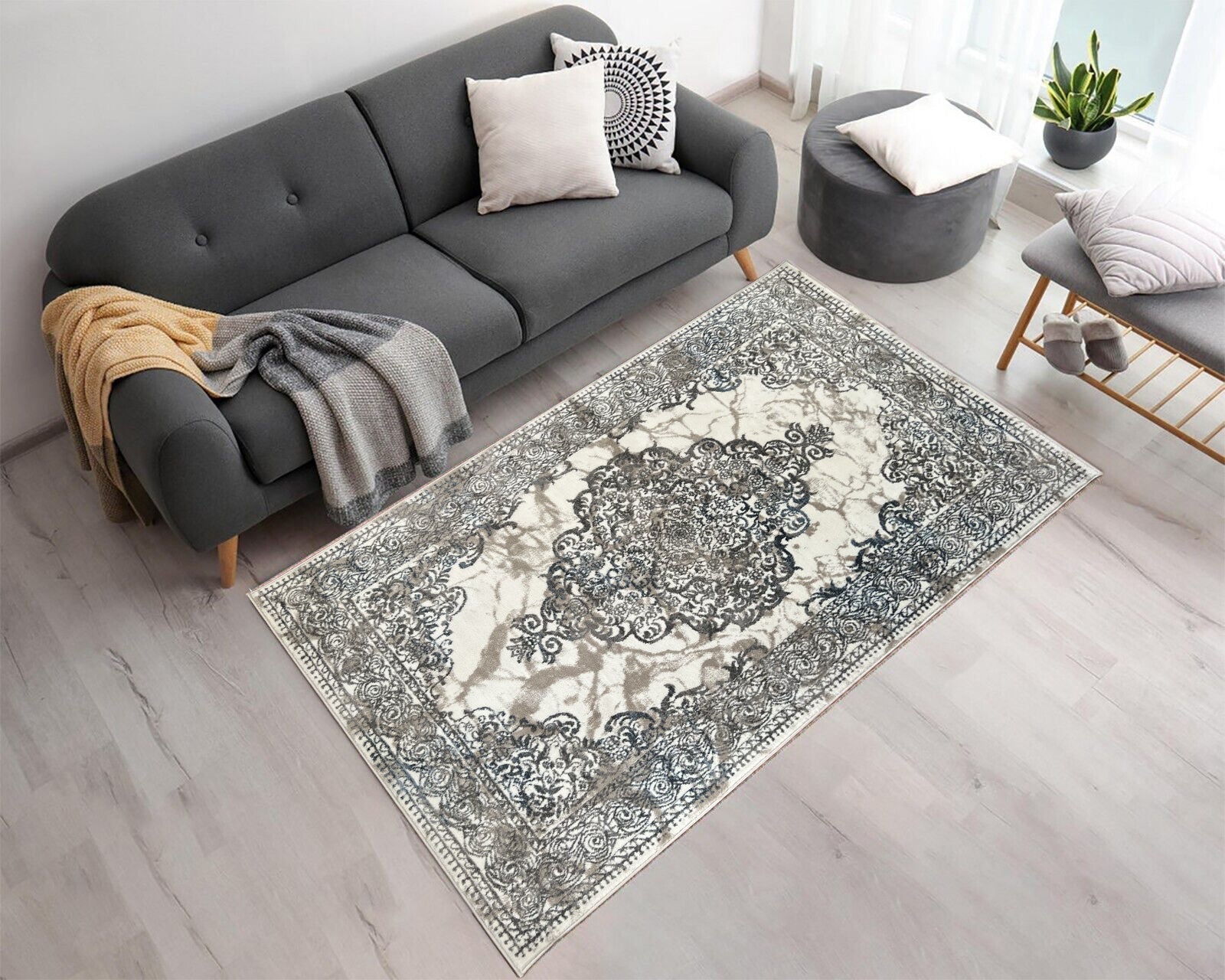 Canvello Premium-Wohnteppich für Wohnzimmer, Schlafzimmer und Essbereich – Elegantes Design in Elfenbein, Grau und Beige