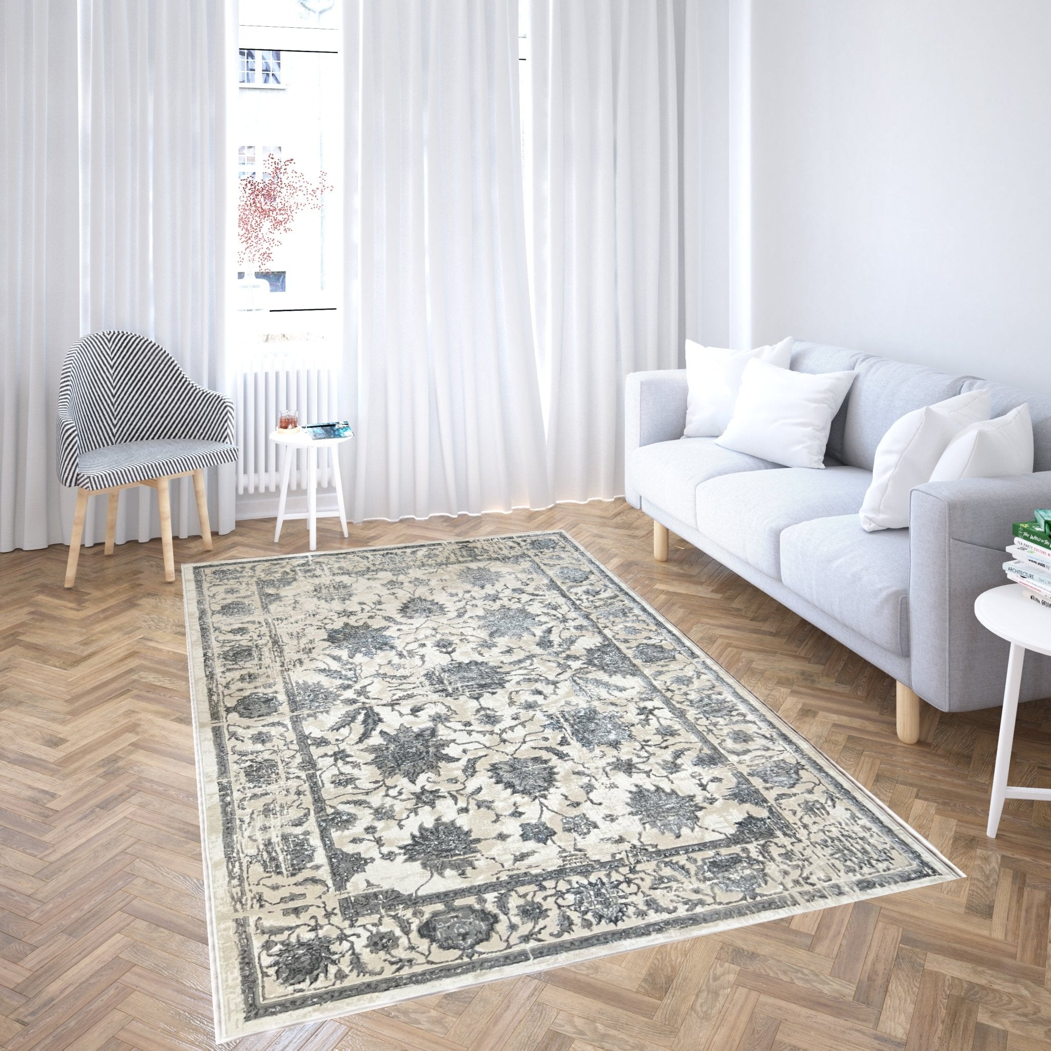 Canvello Premium-Wohnteppich für Wohnzimmer, Schlafzimmer und Essbereich – Elegantes Design in Elfenbein, Grau und Beige