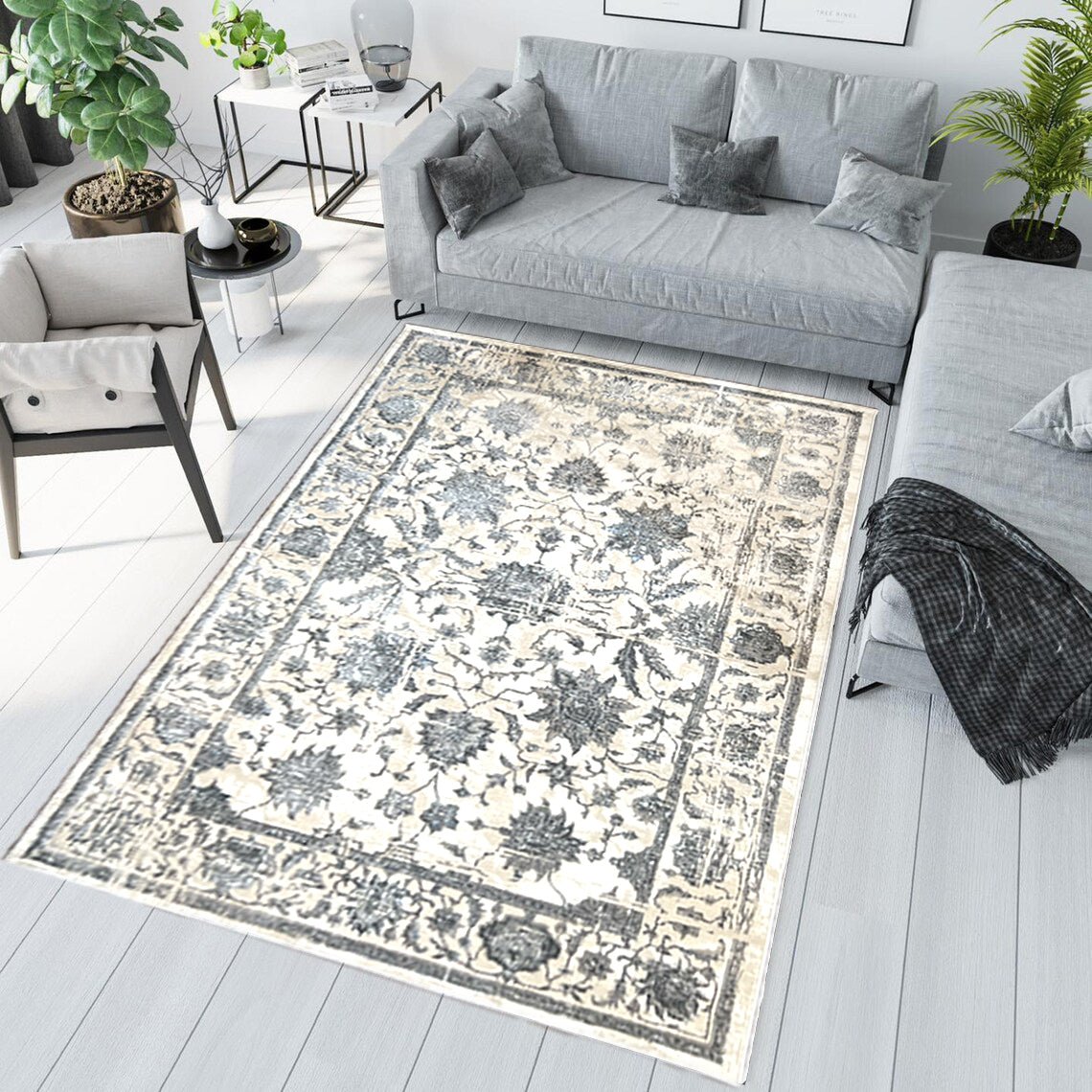 Canvello Premium-Wohnteppich für Wohnzimmer, Schlafzimmer und Essbereich – Elegantes Design in Elfenbein, Grau und Beige