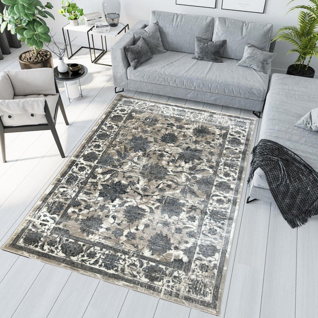 Canvello Premium-Wohnteppich für Wohnzimmer, Schlafzimmer und Essbereich – Stilvolles Design in Elfenbein, Grau und Beige
