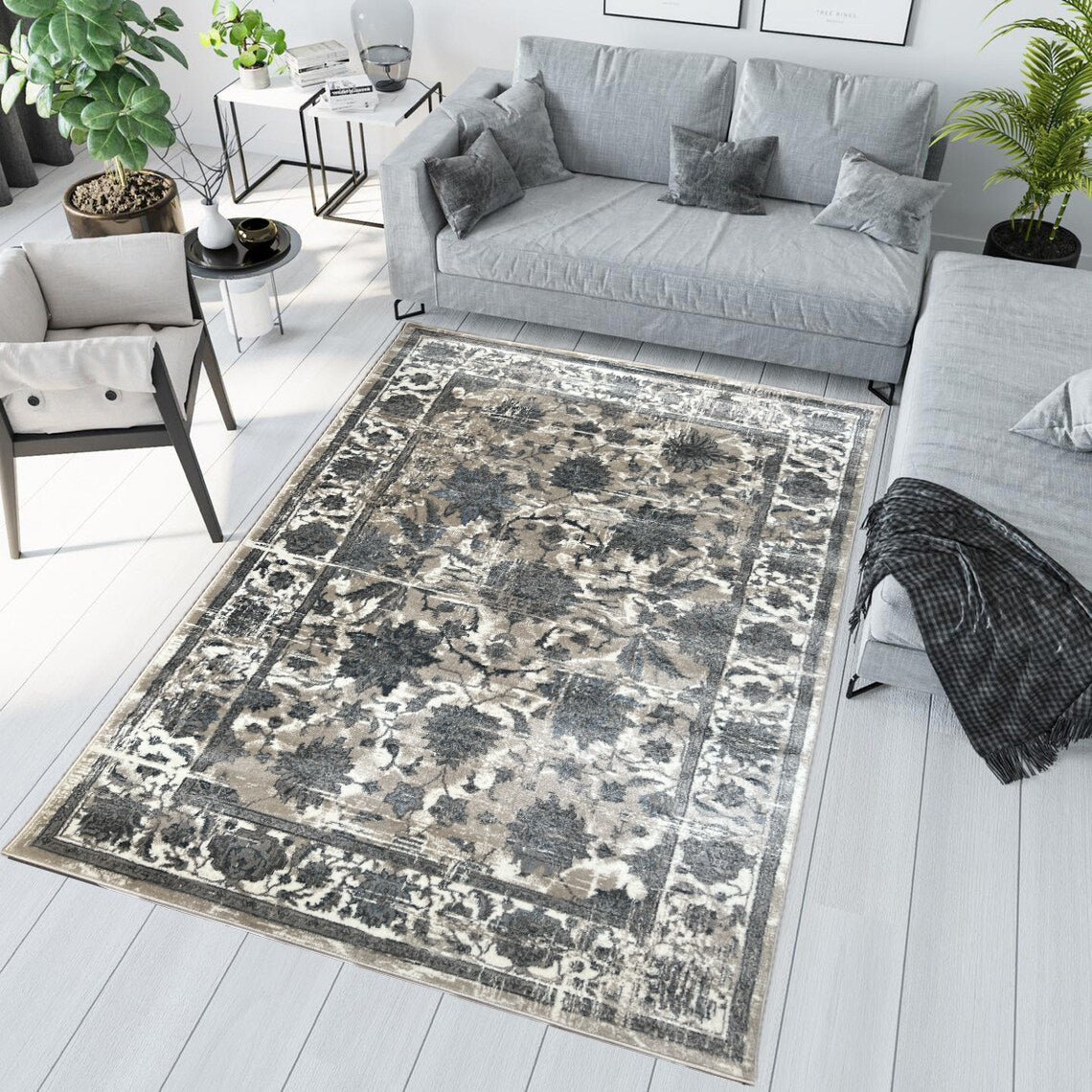 Canvello Premium-Wohnteppich für Wohnzimmer, Schlafzimmer und Essbereich – Stilvolles Design in Elfenbein, Grau und Beige