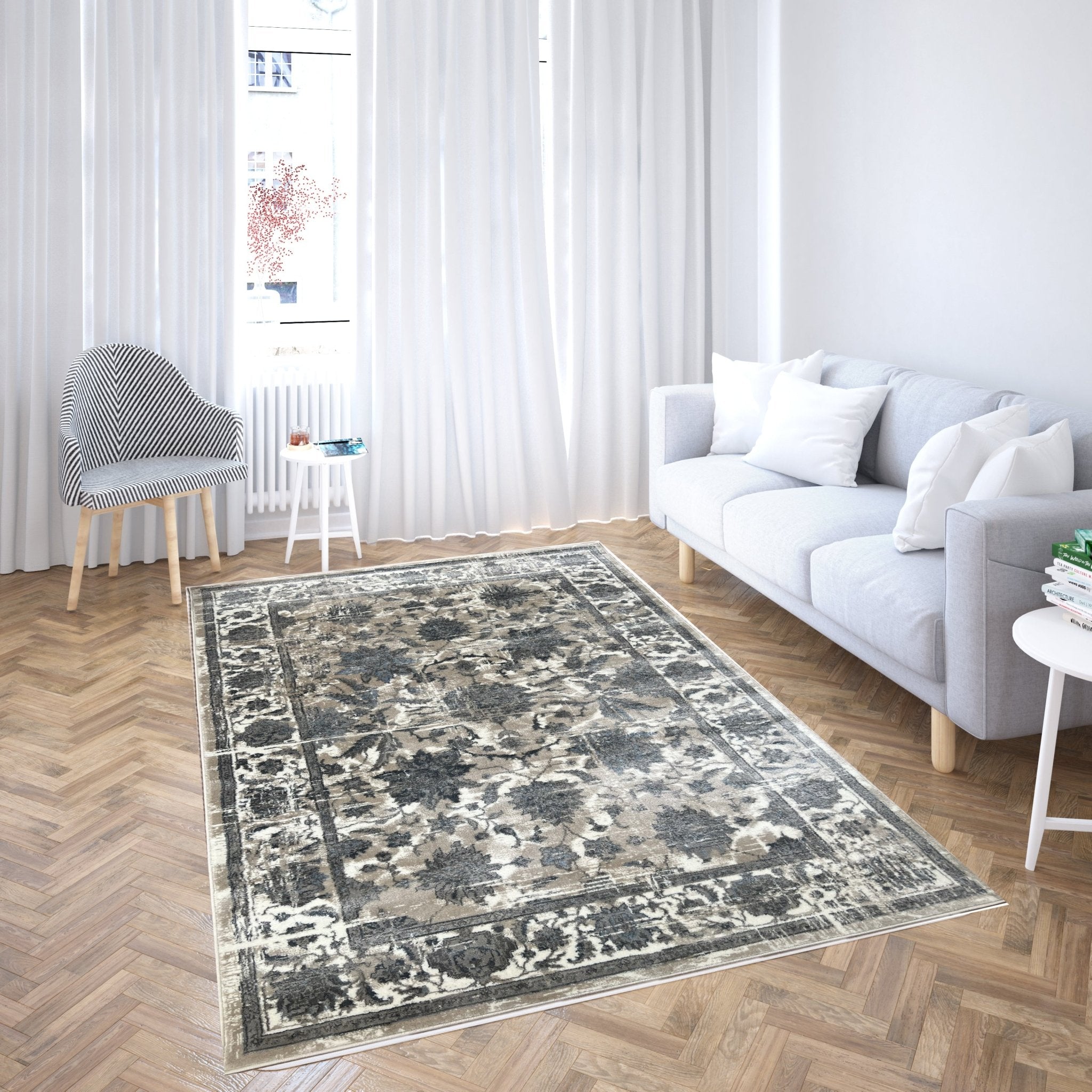 Canvello Premium-Wohnteppich für Wohnzimmer, Schlafzimmer und Essbereich – Stilvolles Design in Elfenbein, Grau und Beige