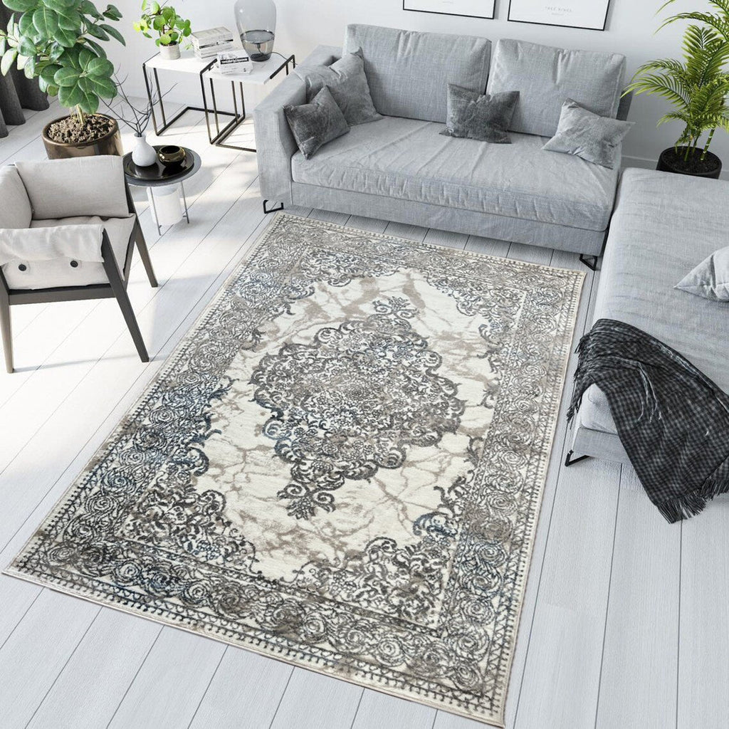 Canvello Premium-Wohnteppich für Wohnzimmer, Schlafzimmer und Essbereich – Elegantes Design in Elfenbein, Grau und Beige