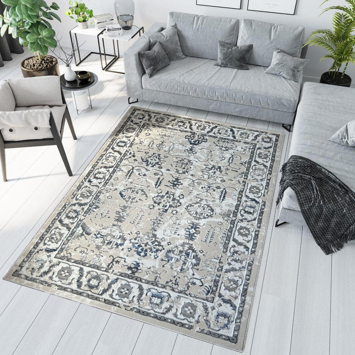 Canvello Premium-Teppiche für Wohnzimmer, Schlafzimmer und Esszimmer – in Elfenbein, Grau, Beige und Blau