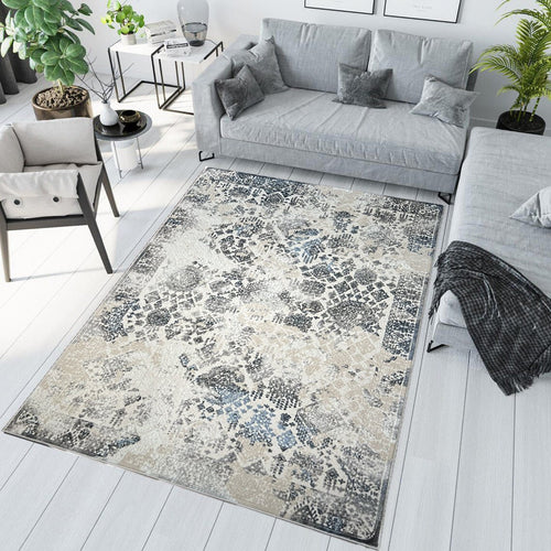 Canvello Premium-Teppich für Wohnzimmer, Schlafzimmer und Esszimmer – in Elfenbein, Grau, Beige und Blau