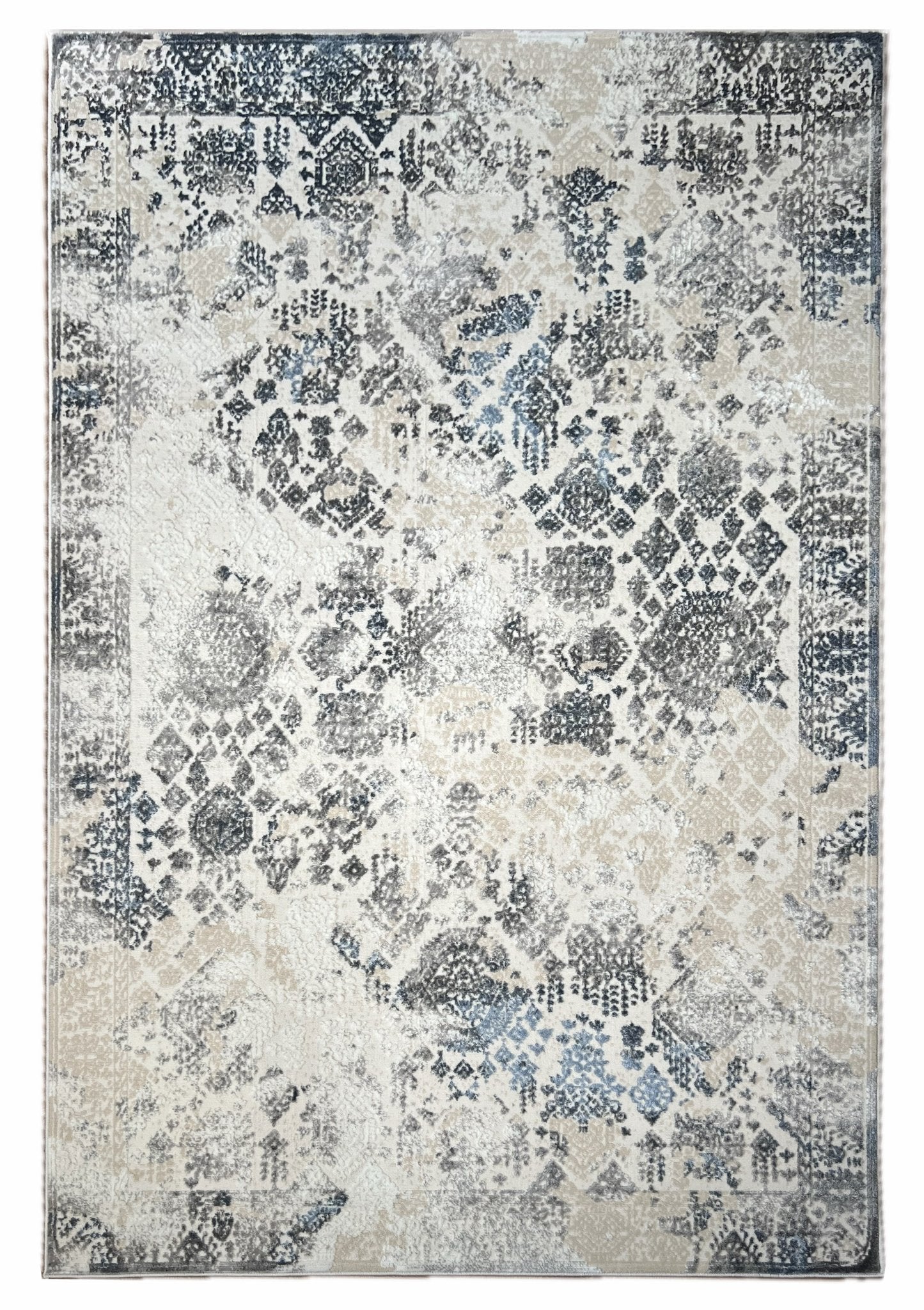 Canvello Premium-Teppich für Wohnzimmer, Schlafzimmer und Esszimmer – in Elfenbein, Grau, Beige und Blau