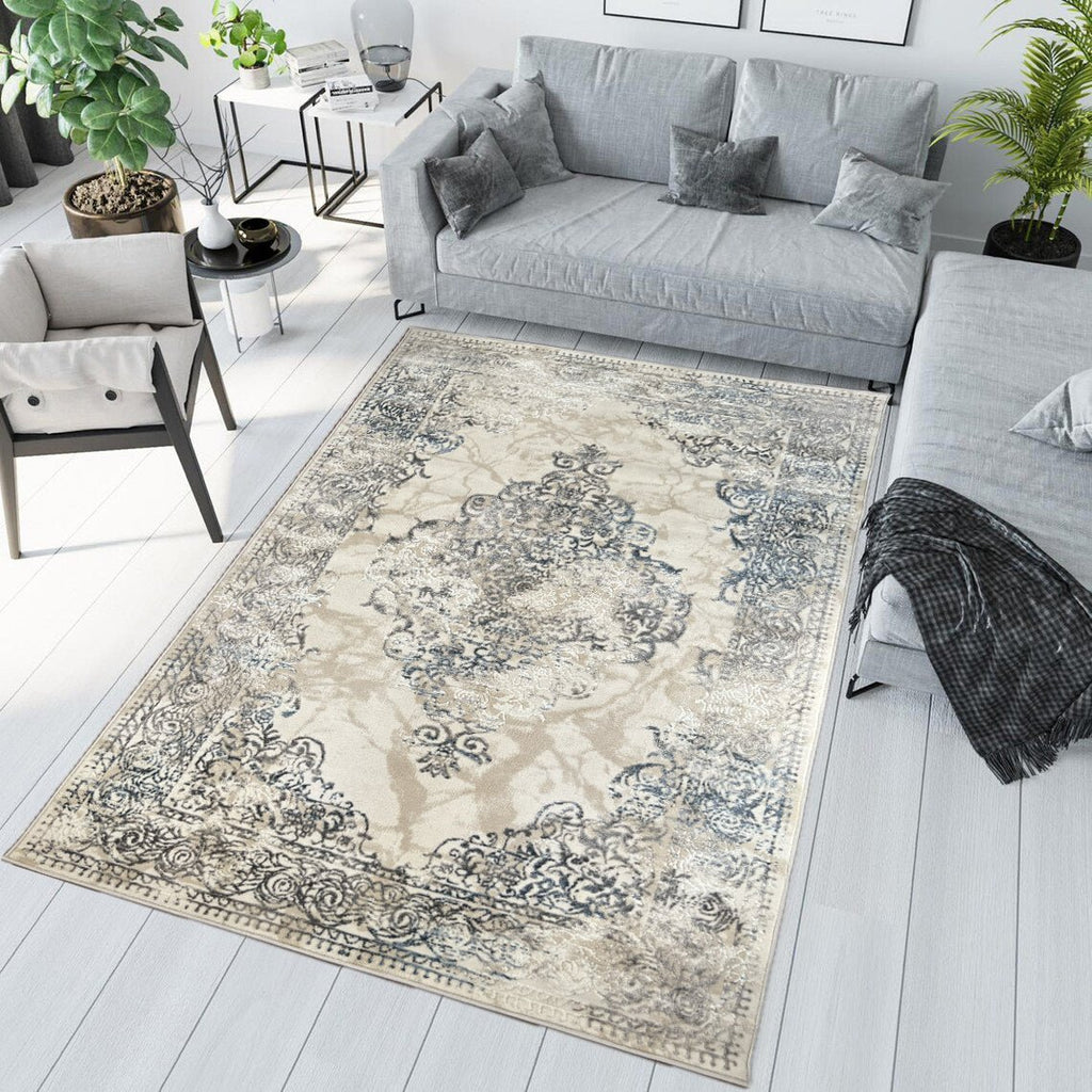 Canvello Premium-Teppiche für Wohnzimmer, Schlafzimmer und Esszimmer – Wohnteppiche in Elfenbein, Grau, Beige und Blau