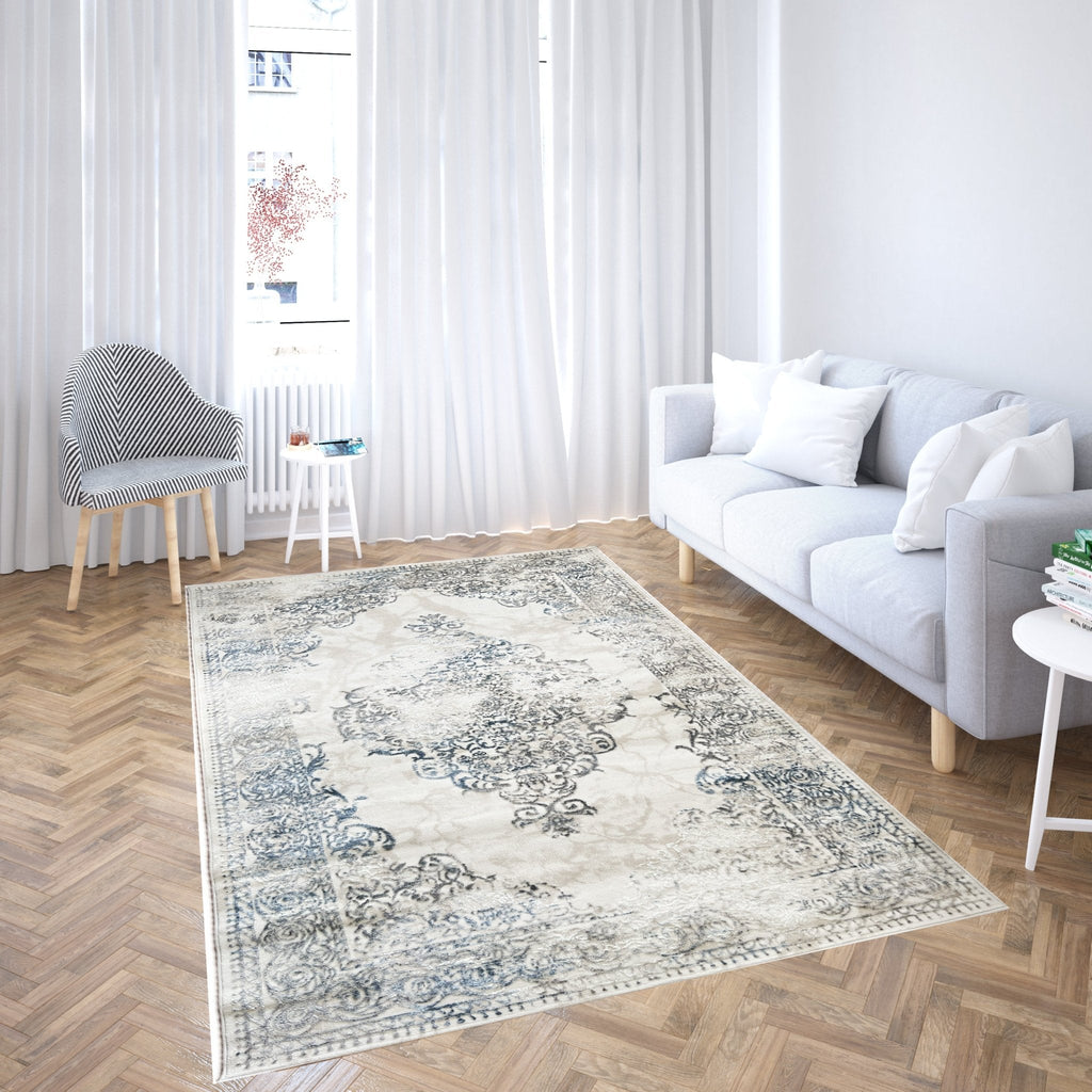 Canvello Premium-Teppiche für Wohnzimmer, Schlafzimmer und Esszimmer – Wohnteppiche in Elfenbein, Grau, Beige und Blau